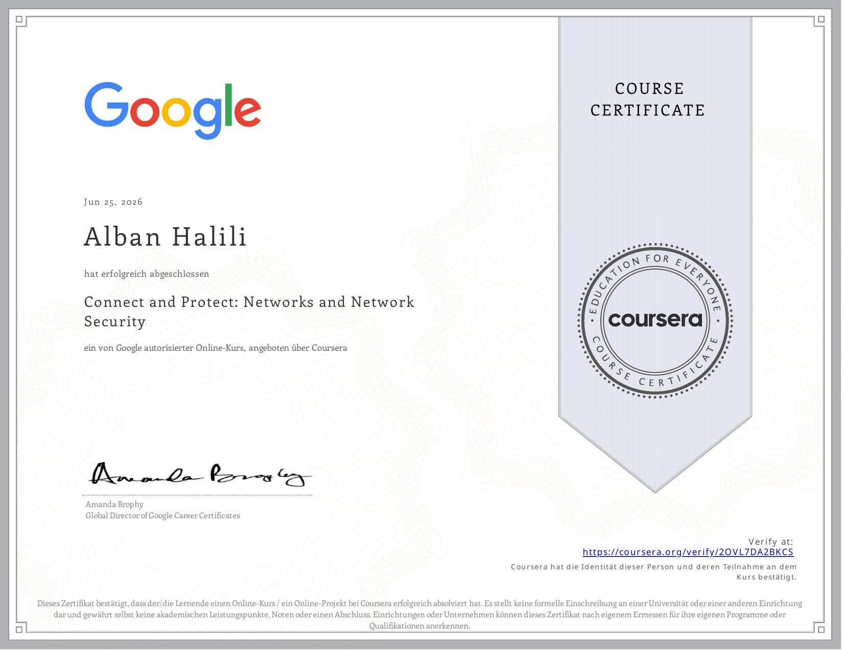 Connect and Protect: Networks and Network Security – Zertifikat