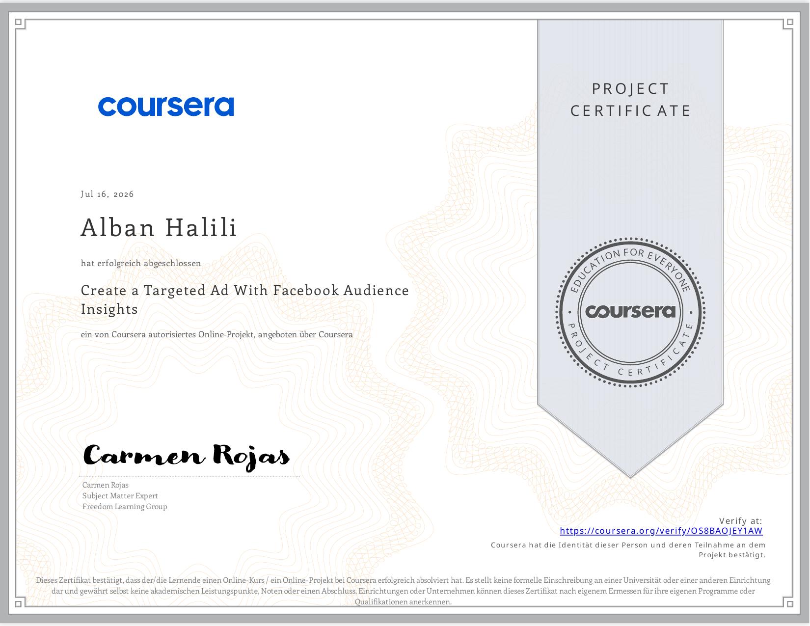 Create a Targeted Ad With Facebook Audience Insights – Zertifikat