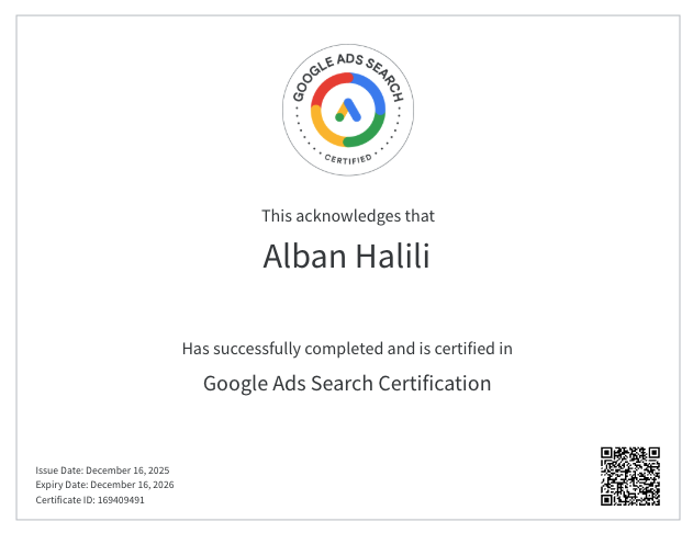 Google Ads Search Certification – Zertifikat