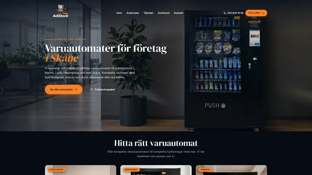AdiStore – B2B · Verkaufsautomaten Website Screenshot