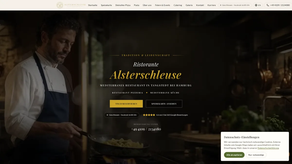 Ristorante Alsterschleuse – Gastronomie Website Screenshot